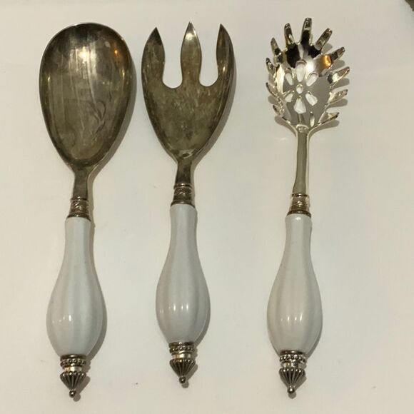Godinger Art Co. Silver Plated 3 Pc. Hostess Serving Set w/ Porcelain Handle G2 - Picture 1 of 7